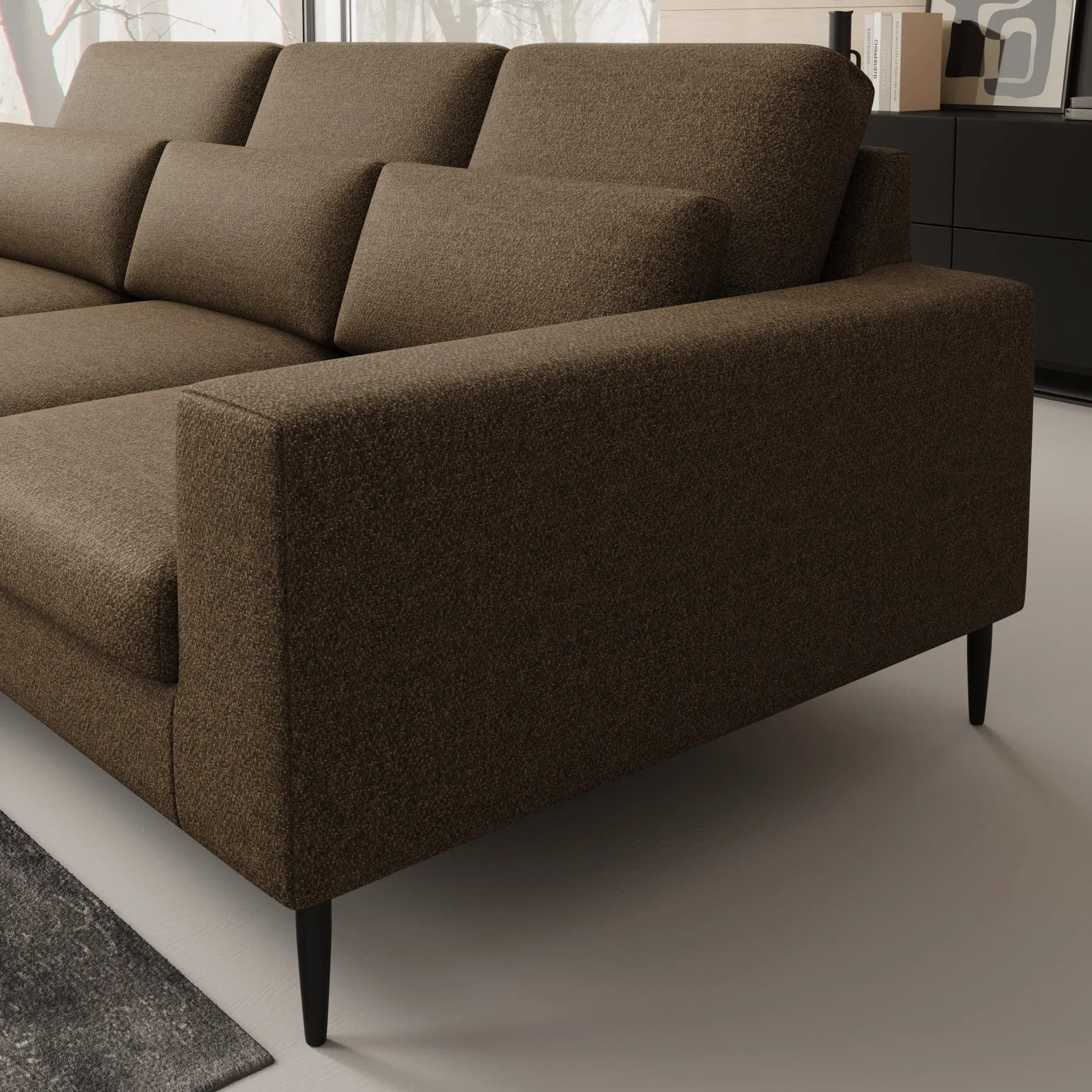 Rosano - Hoekbank 3-zits met chaise longue - Stof bruin - Links