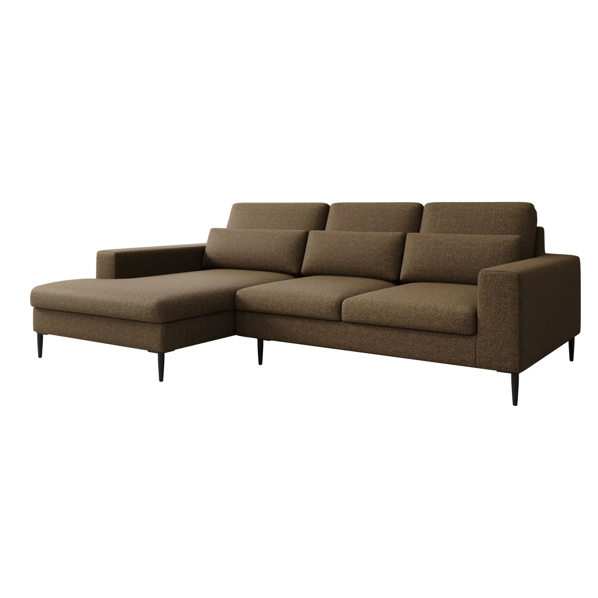 Rosano - Hoekbank 3-zits met chaise longue - Stof bruin - Links