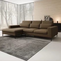 Rosano - Hoekbank 3-zits met chaise longue - Stof bruin - Links