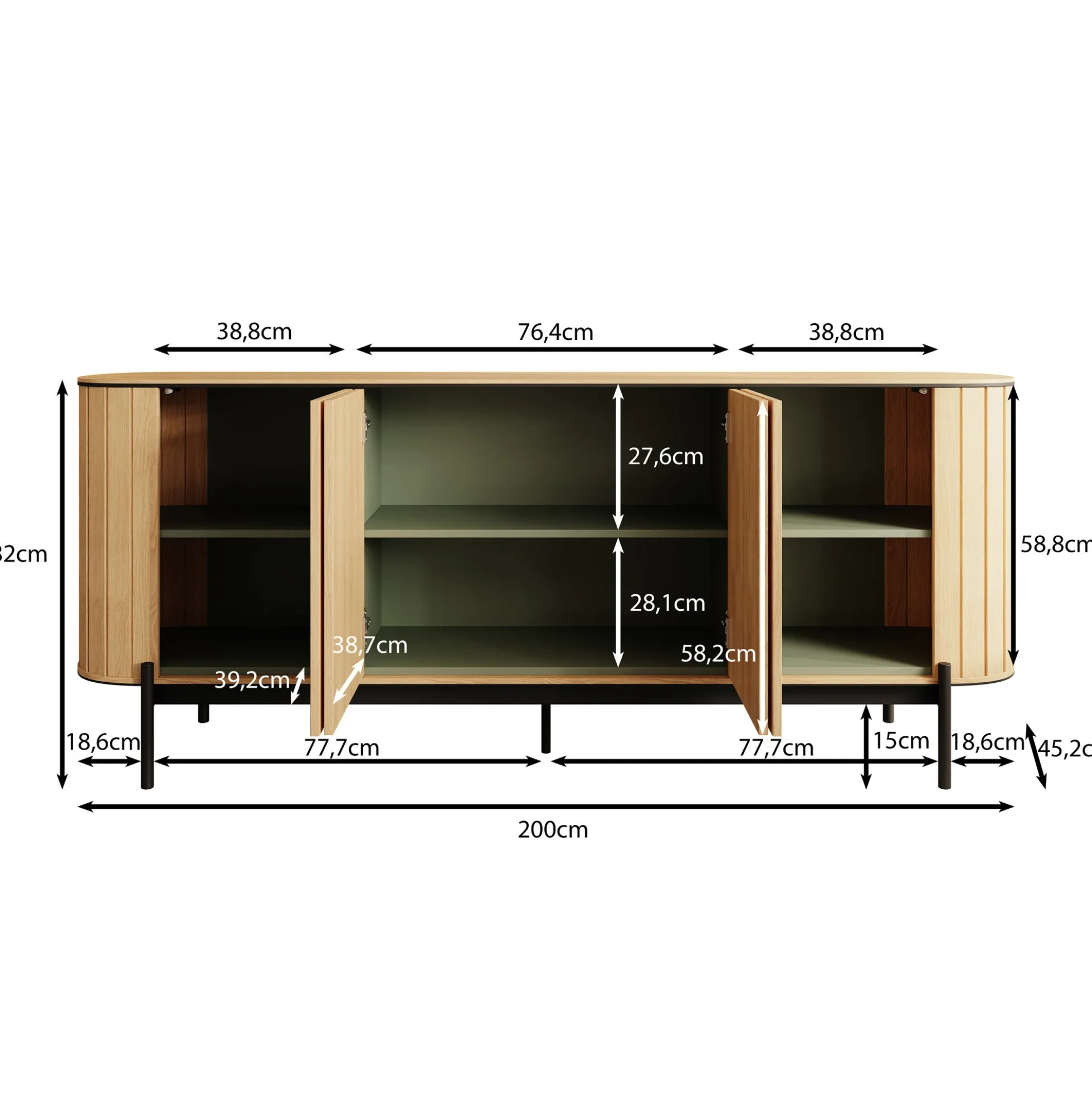 Royale - Dressoir - Eiken - 200x45x82 cm