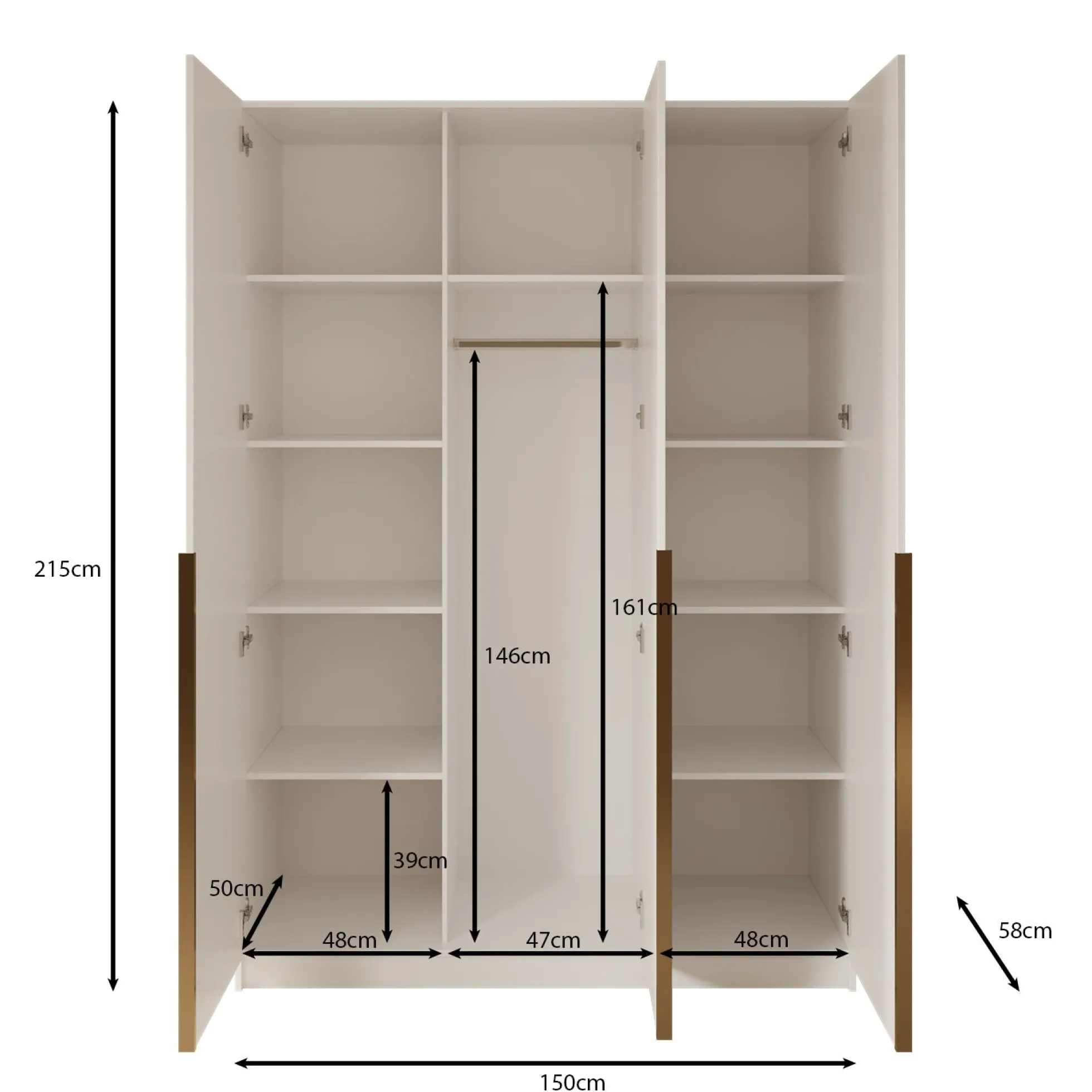 Sabre - Kledingkast 3-deurs - Beige - 150x58x215 cm