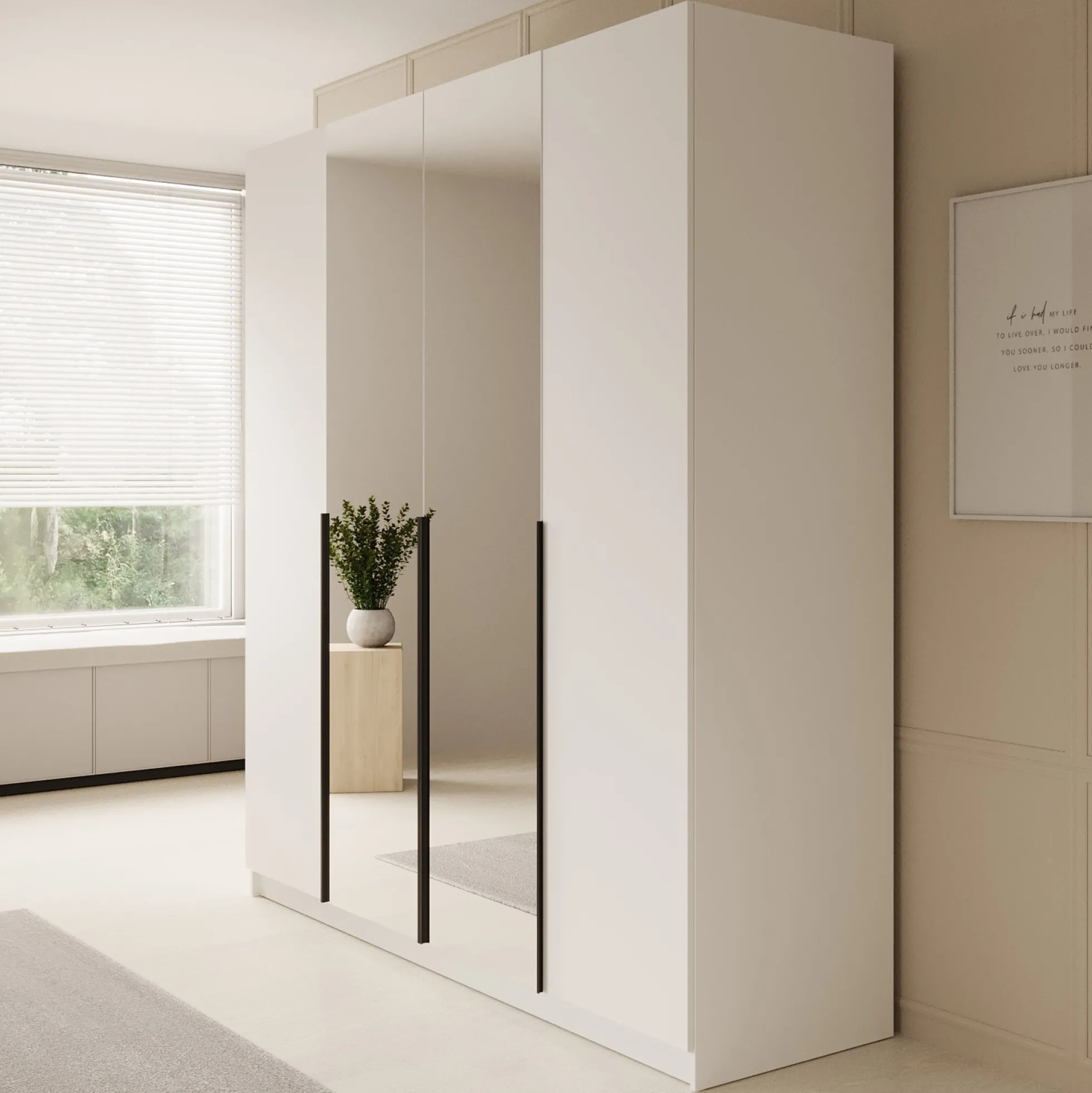 Sabre - Kledingkast met spiegel - Wit - 200x58x215 cm