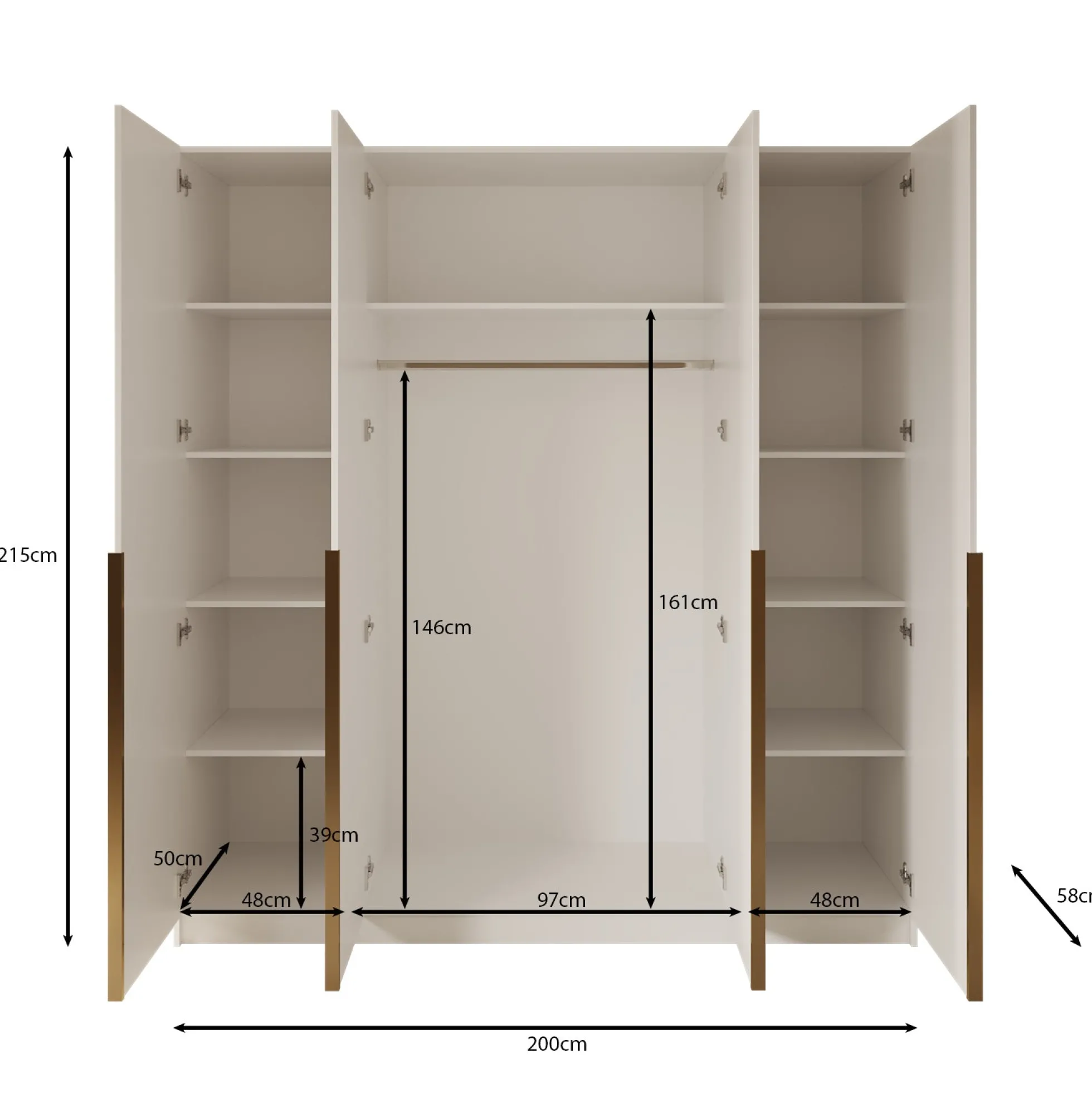 Sabre - Kledingkast met spiegel - Wit - 200x58x215 cm