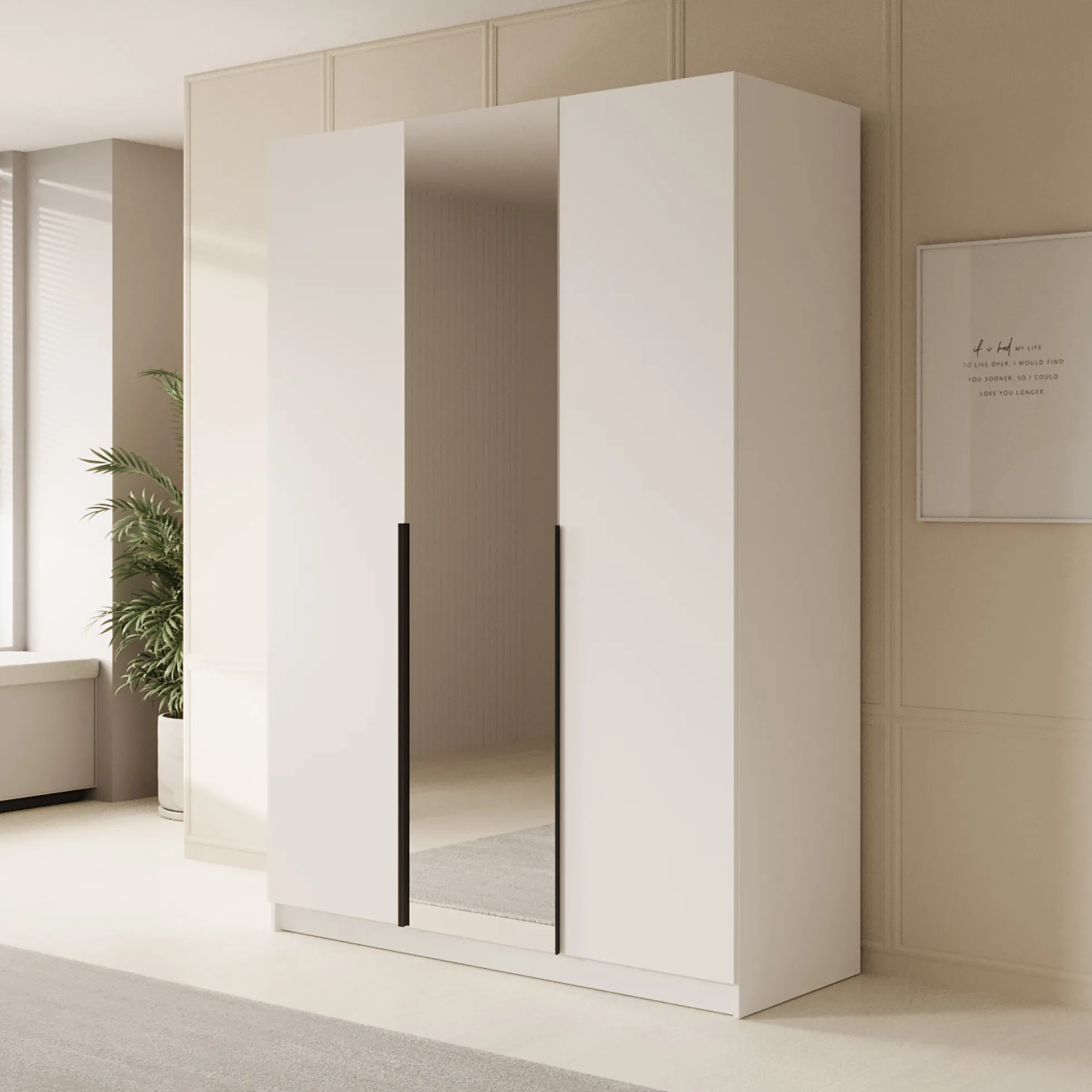 Sabre - Kledingkast met spiegel - Wit - 150x58x215 cm