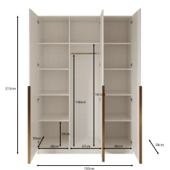 Sabre - Kledingkast met spiegel - Wit - 150x58x215 cm