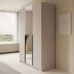 Sabre - Kledingkast met spiegel - Beige - 150x58x215 cm