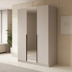 Sabre - Kledingkast met spiegel - Beige - 150x58x215 cm