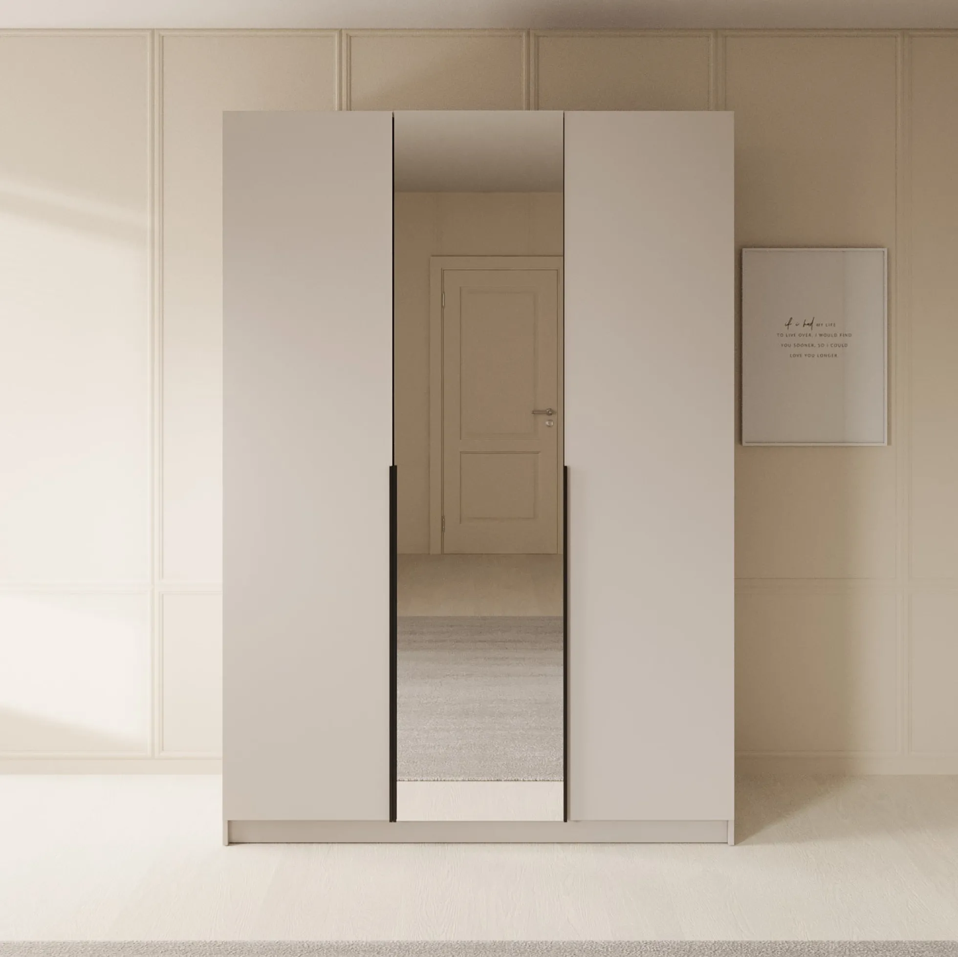 Sabre - Kledingkast met spiegel - Beige - 150x58x215 cm