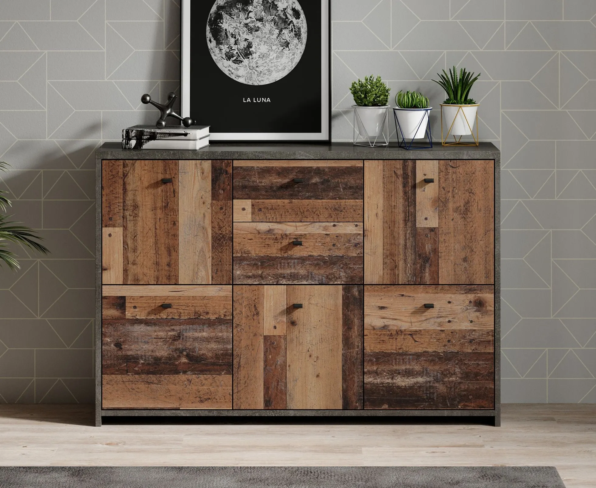 Sahara 4 - Dressoir - Old wood/grijs - 114x30x77 cm