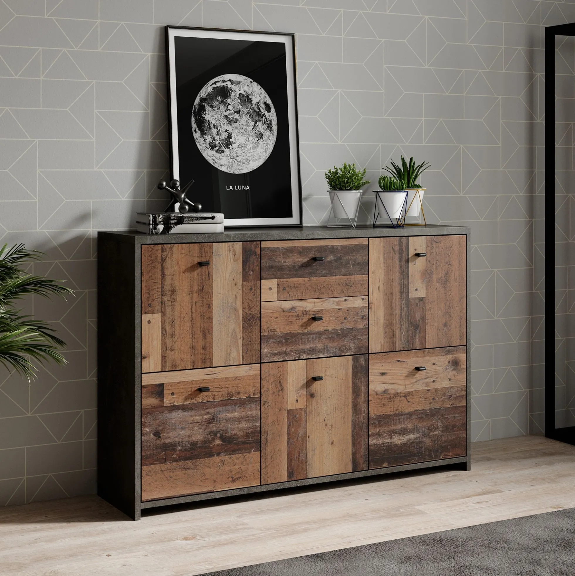 Sahara 4 - Dressoir - Old wood/grijs - 114x30x77 cm