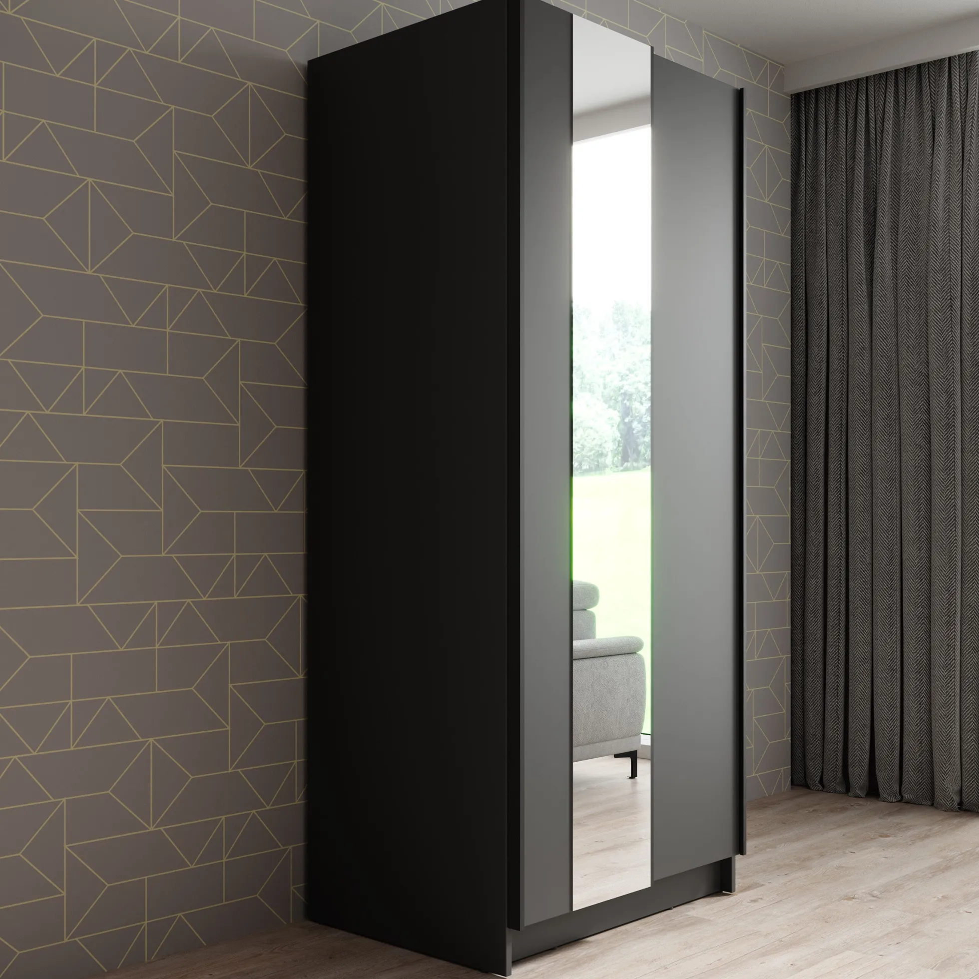 Salta - Kledingkast met schuifdeuren - Zwart - 80x55x182 cm