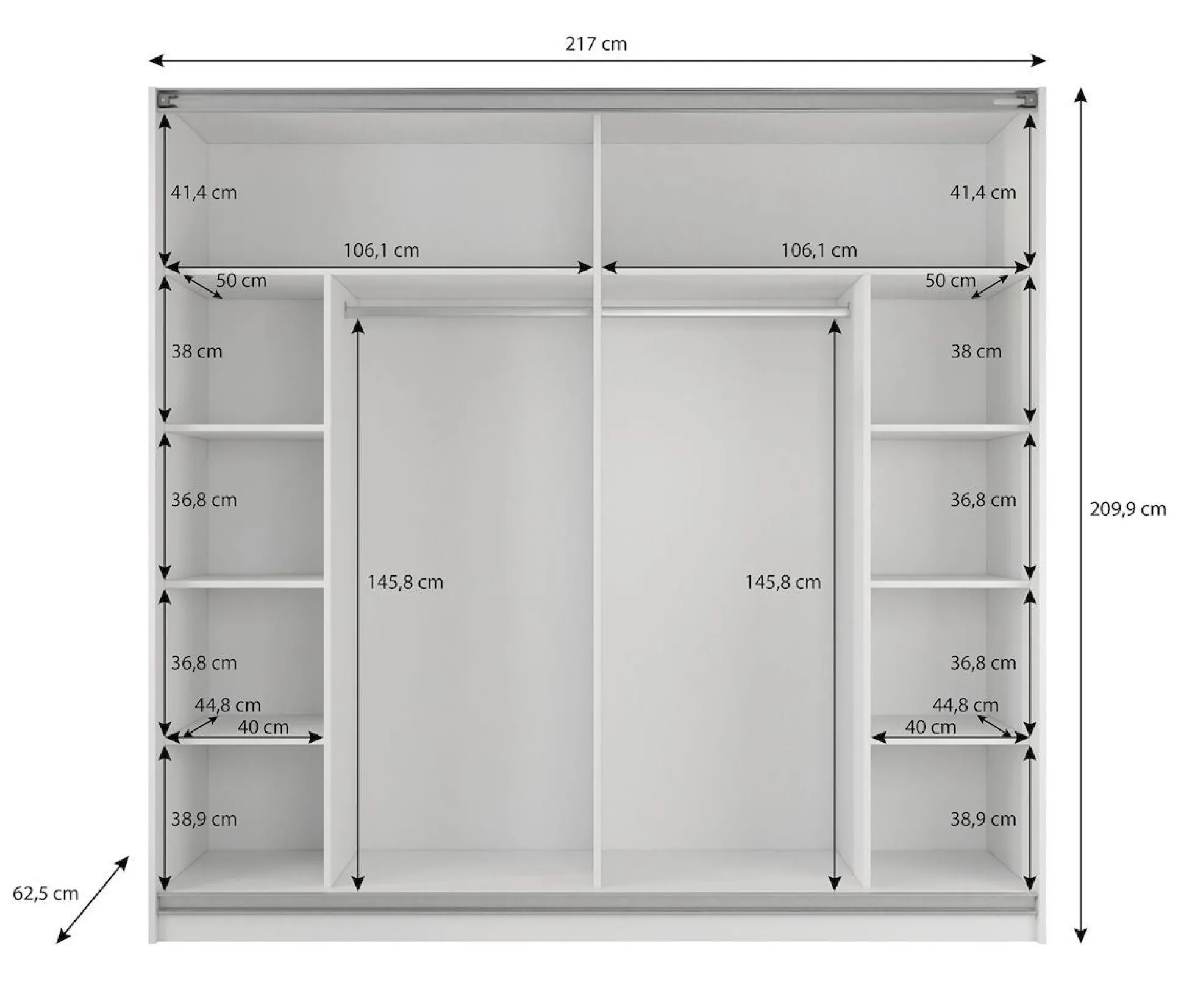 Samantha - Kledingkast met schuifdeuren - Grijs - 217x63x210 cm