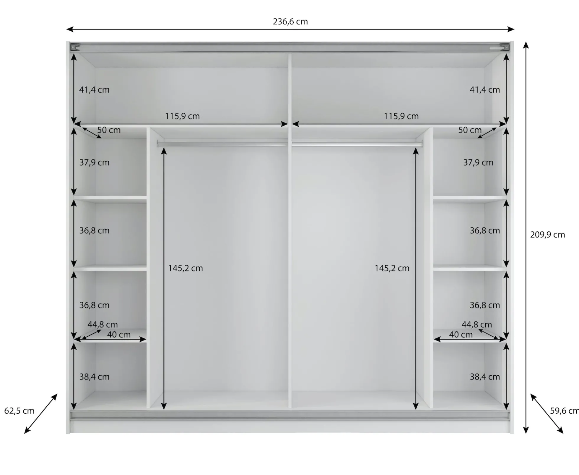Samantha - Kledingkast met schuifdeuren - Grijs - 237x62x210 cm