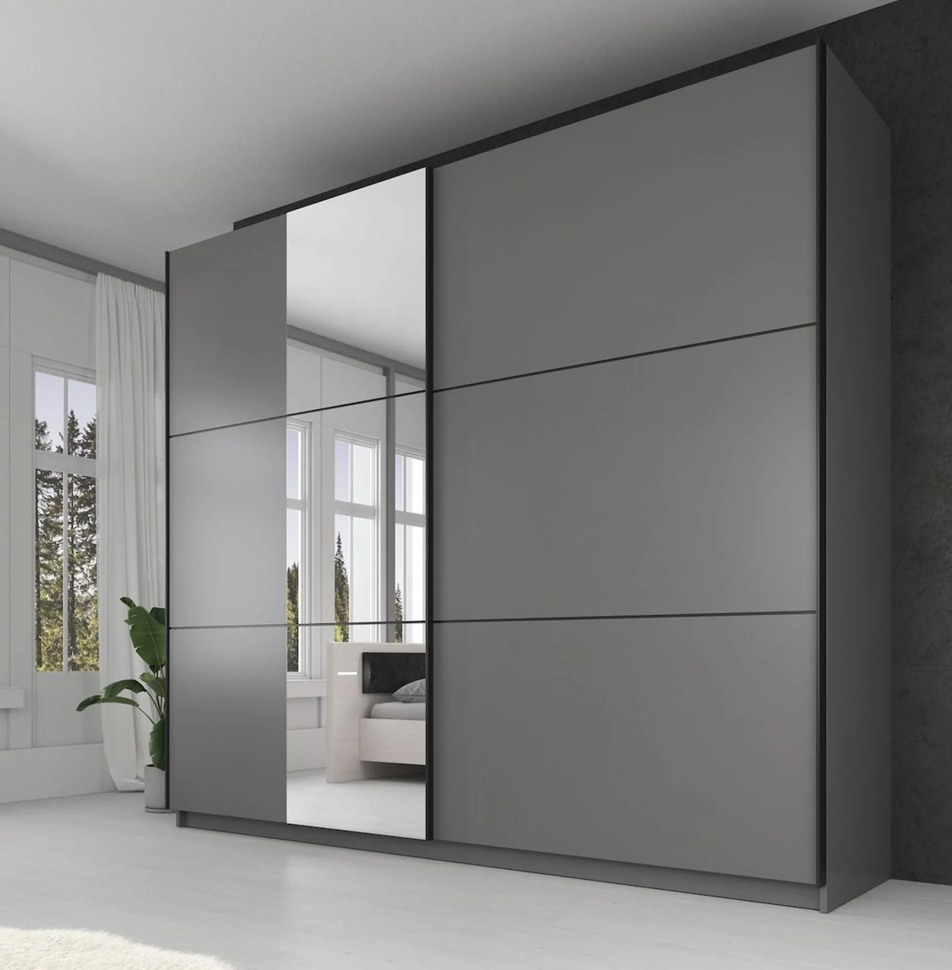 Samantha - Kledingkast met schuifdeuren - Grijs - 237x62x210 cm