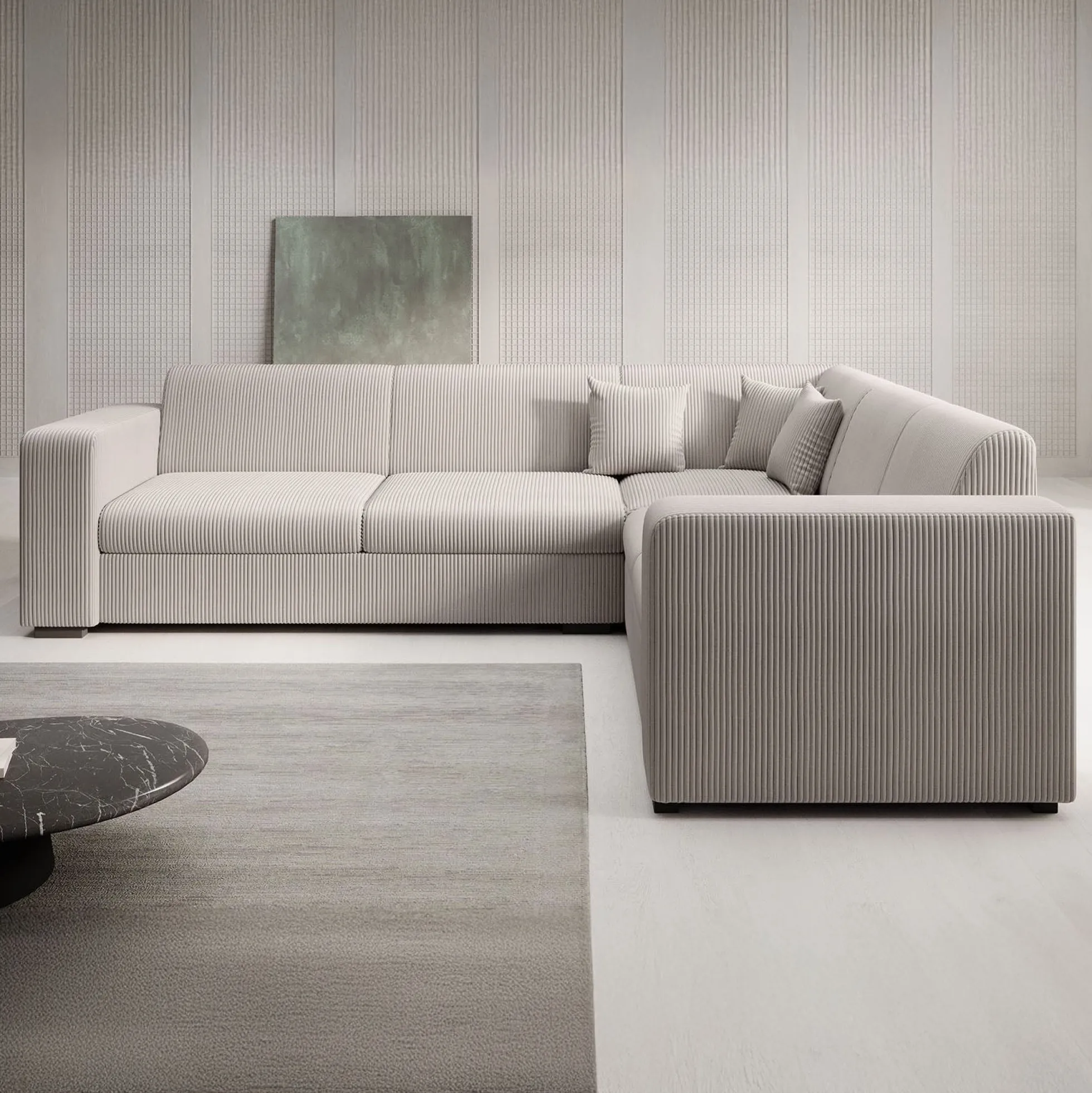 Santana - Hoekbank 4-zits - Ribstof beige - Rechts