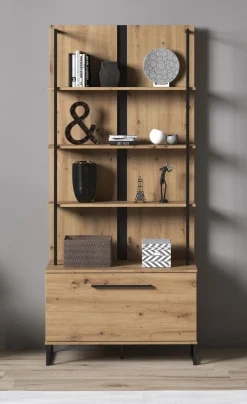Saturn - Boekenkast - Eiken/zwart - 85x42x192 cm