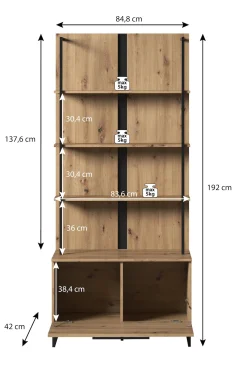 Saturn - Boekenkast - Eiken/zwart - 85x42x192 cm