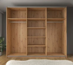 Saturn - Kledingkast met schuifdeuren - Eiken/zwart - 263x66x224 cm