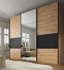 Saturn - Kledingkast met schuifdeuren - Eiken/zwart - 263x66x224 cm