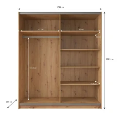 Saturn - Kledingkast met schuifdeuren - Eiken/zwart - 179x63x210 cm
