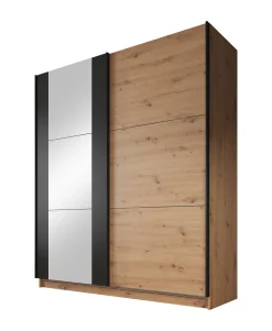 Saturn - Kledingkast met schuifdeuren - Eiken/zwart - 179x63x210 cm