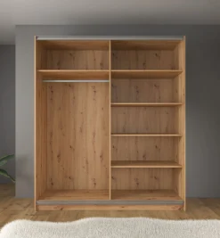 Saturn - Kledingkast met schuifdeuren - Eiken/zwart - 179x63x210 cm