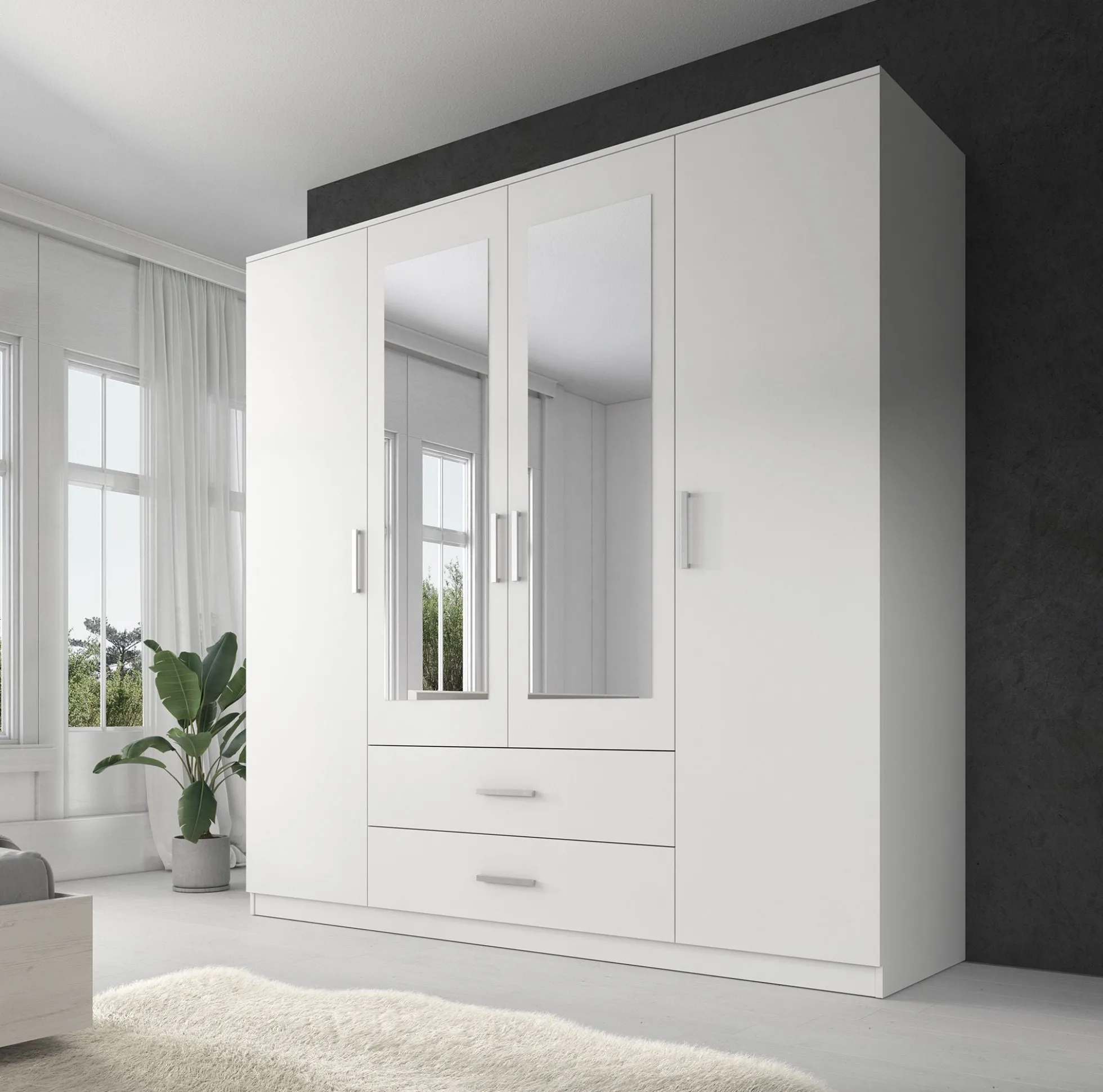 Savona - Kledingkast 4-deurs - Wit - 200x58x200 cm
