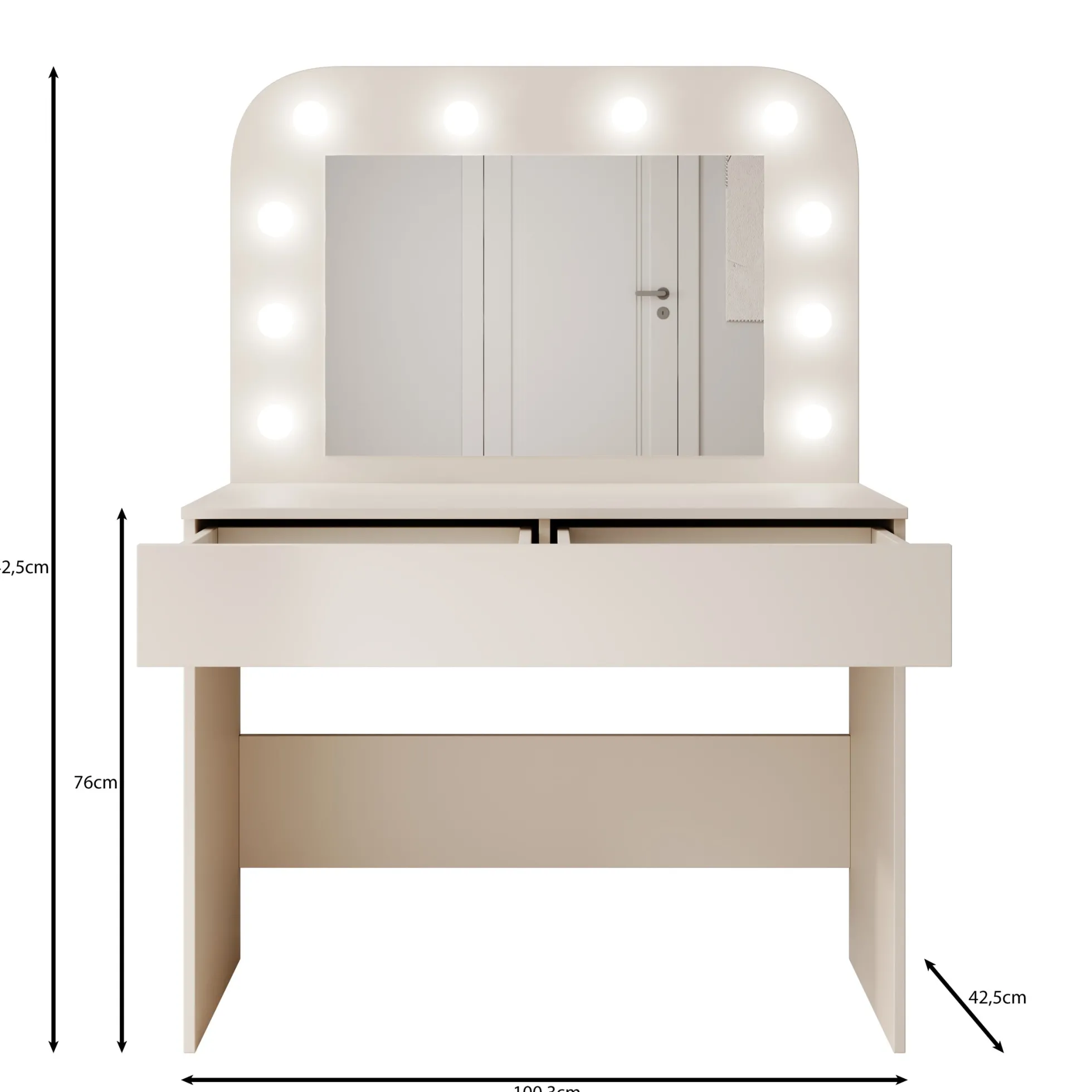 Savoy - Kaptafel met spiegel en verlichting - Beige - 100x43x143 cm