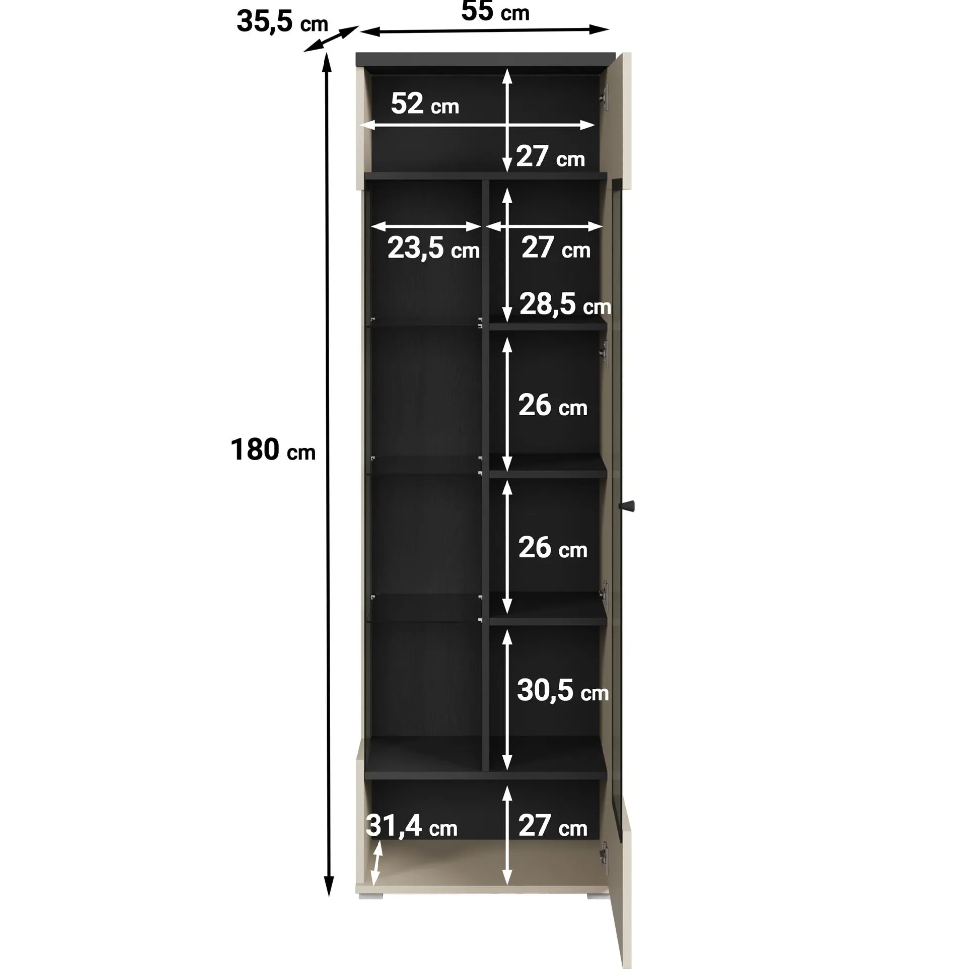 Sekai - Vitrinekast - Beige - 55x36x180 cm