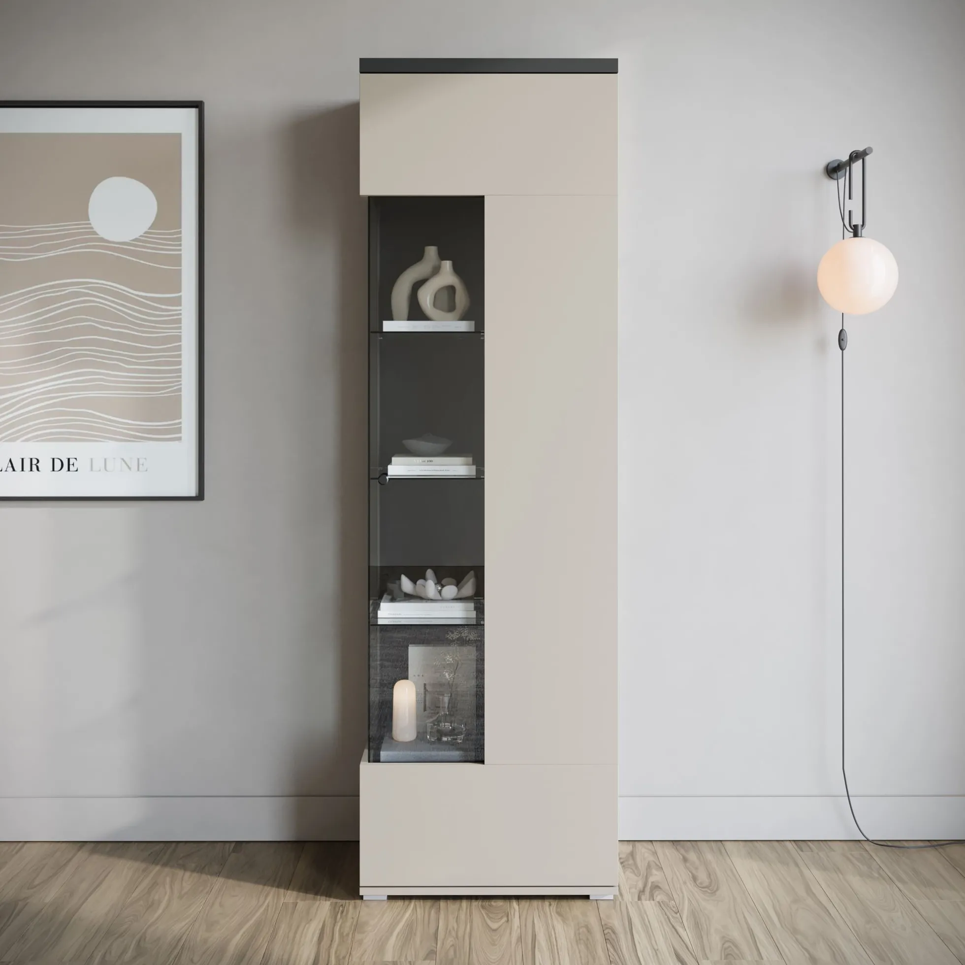 Sekai - Vitrinekast - Beige - 55x36x180 cm