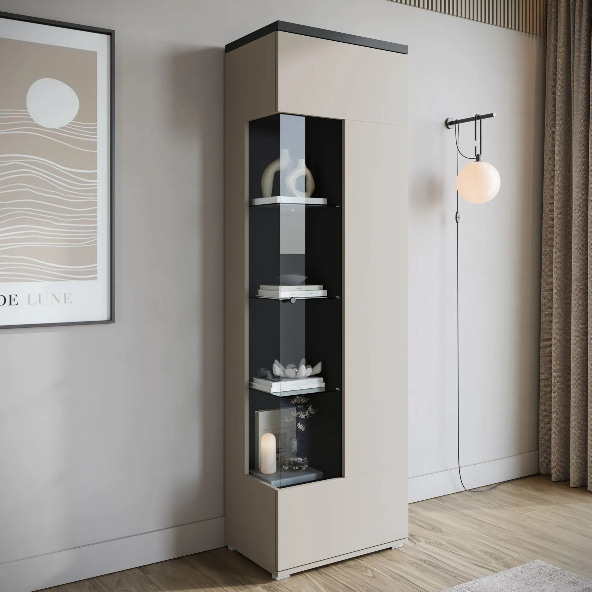 Sekai - Vitrinekast - Beige - 55x36x180 cm