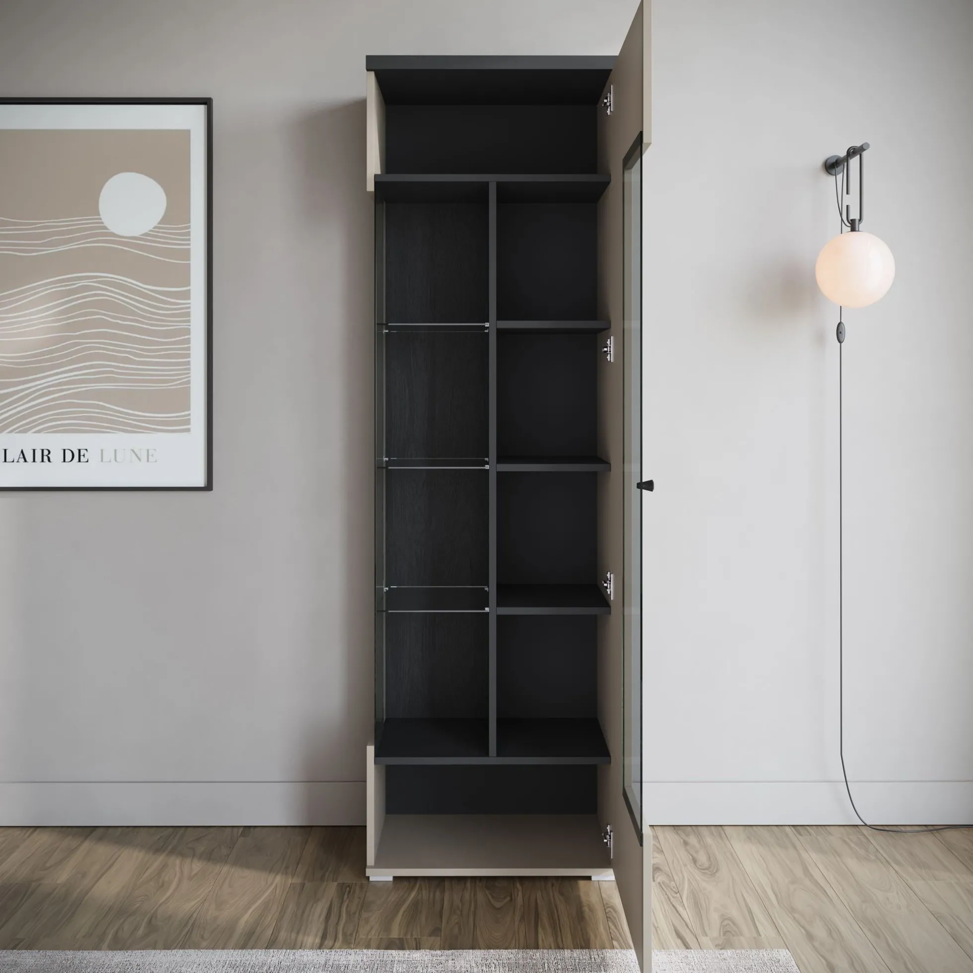 Sekai - Vitrinekast - Beige - 55x36x180 cm