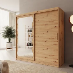 Sentoji - Kledingkast met 2 schuifdeuren - Eikenpatroon - 200x62x200 c