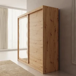 Sentoji - Kledingkast met 2 schuifdeuren - Eikenpatroon - 200x62x200 c