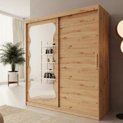 Sentoji - Kledingkast met 2 schuifdeuren - Eikenpatroon - 180x62x200 c