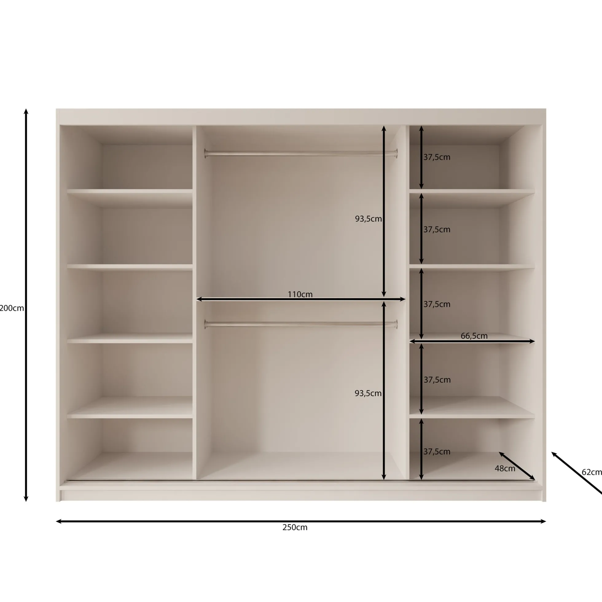 Sentoji - Kledingkast met 3 schuifdeuren - Wit - 250x62x200 cm