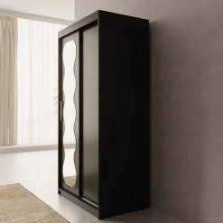 Sentoji - Kledingkast met 2 schuifdeuren - Zwart - 100x62x200 cm