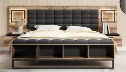 Serena - Tweepersoonsbed met nachtkastjes - Eiken - 180x200 cm