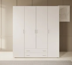 Serra - Kledingkast 4-deurs - Wit - 160x51x177 cm