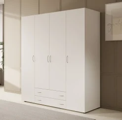 Serra - Kledingkast 4-deurs - Wit - 160x51x177 cm