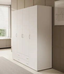 Serra - Kledingkast 4-deurs - Wit - 160x51x177 cm