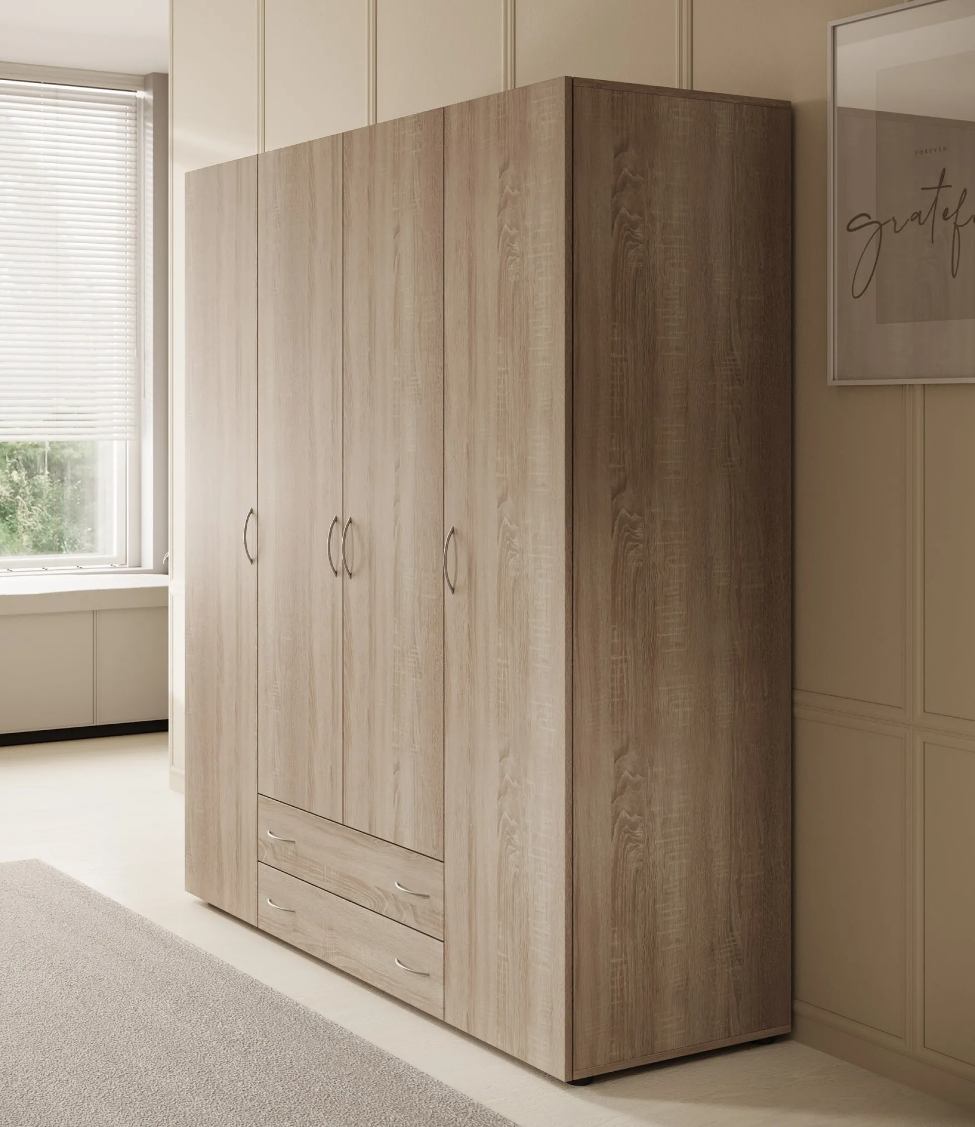 Serra - Kledingkast 4-deurs - Licht eiken - 160x51x177 cm