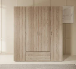 Serra - Kledingkast 4-deurs - Licht eiken - 160x51x177 cm