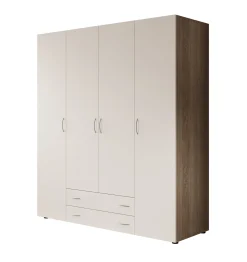 Serra - Kledingkast 4-deurs - Wit/licht eiken - 160x51x177 cm