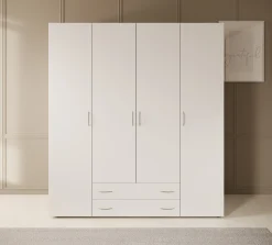Serra - Kledingkast 4-deurs - Wit/licht eiken - 160x51x177 cm