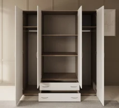 Serra - Kledingkast 4-deurs - Wit/licht eiken - 160x51x177 cm