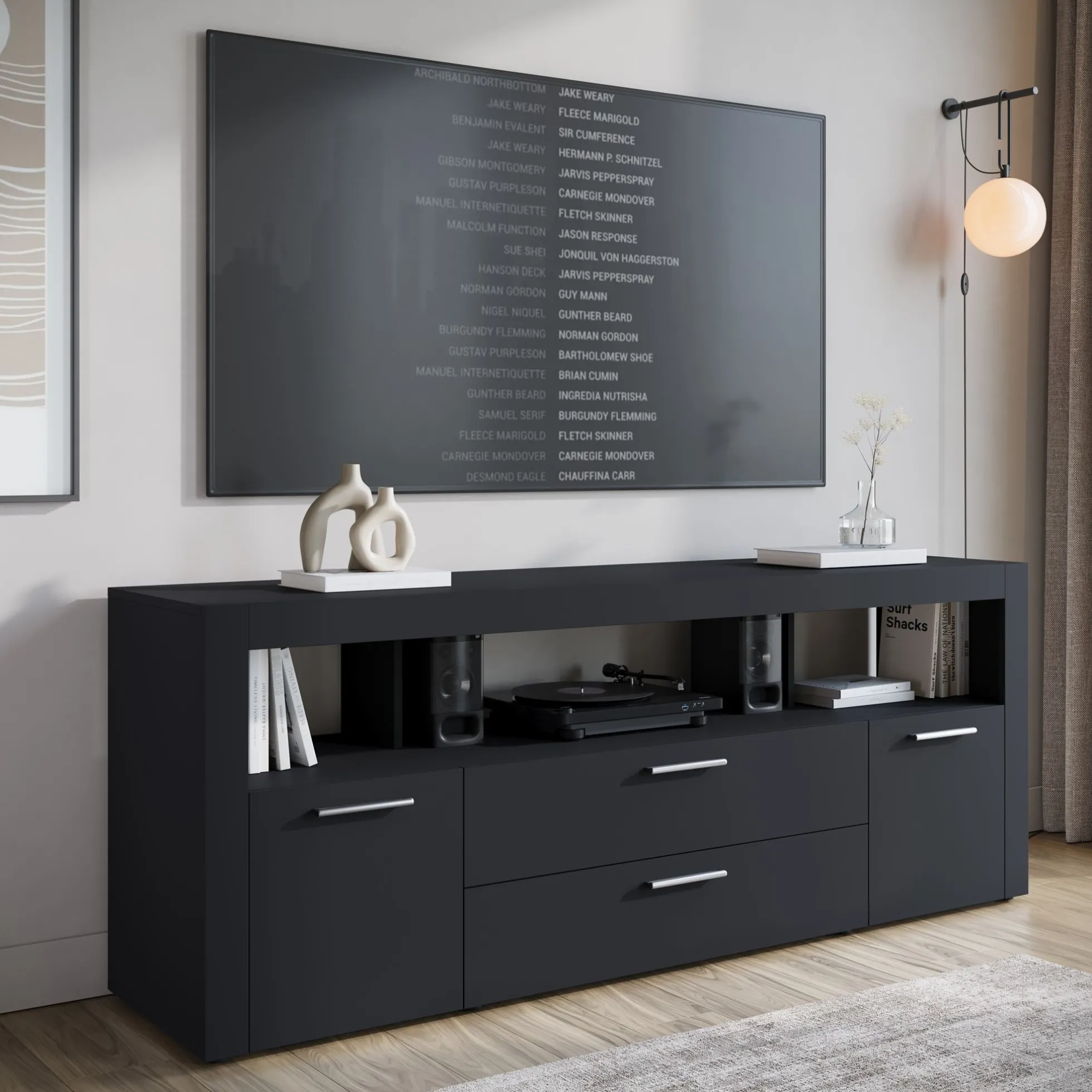 Sharon - TV-Meubel - Zwart - 181 cm