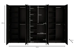 Shelton 1 - Kledingkast 6-deurs van glas - Zwart