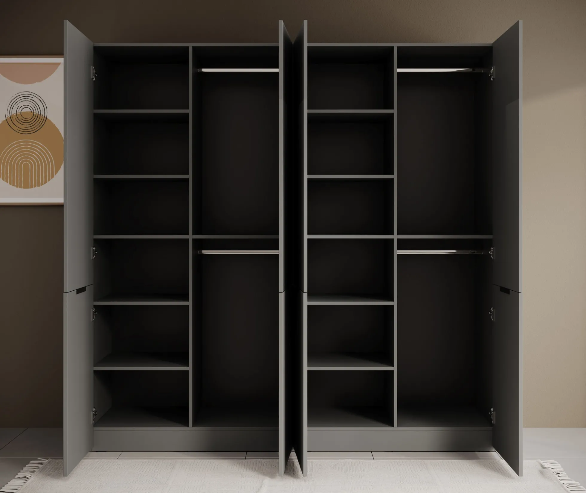 Shelton - Kledingkast 4-deurs - Grijs - 202x51x200 cm