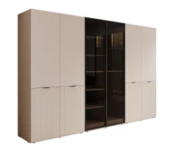 Shelton - Kledingkast 6-deurs van glas - Beige